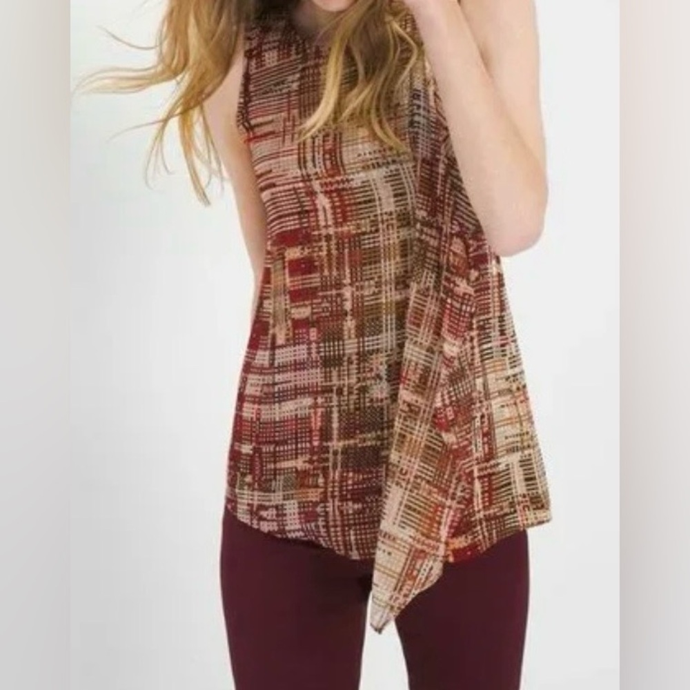 White House Black Market Red White Plaid Blouse